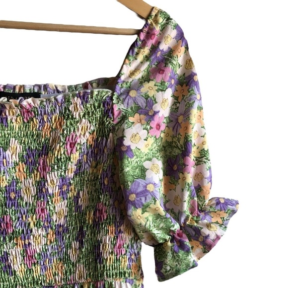 QED London Floral Maxi Dress Shirred Bodice Size 14 Green - Picture 5 of 13